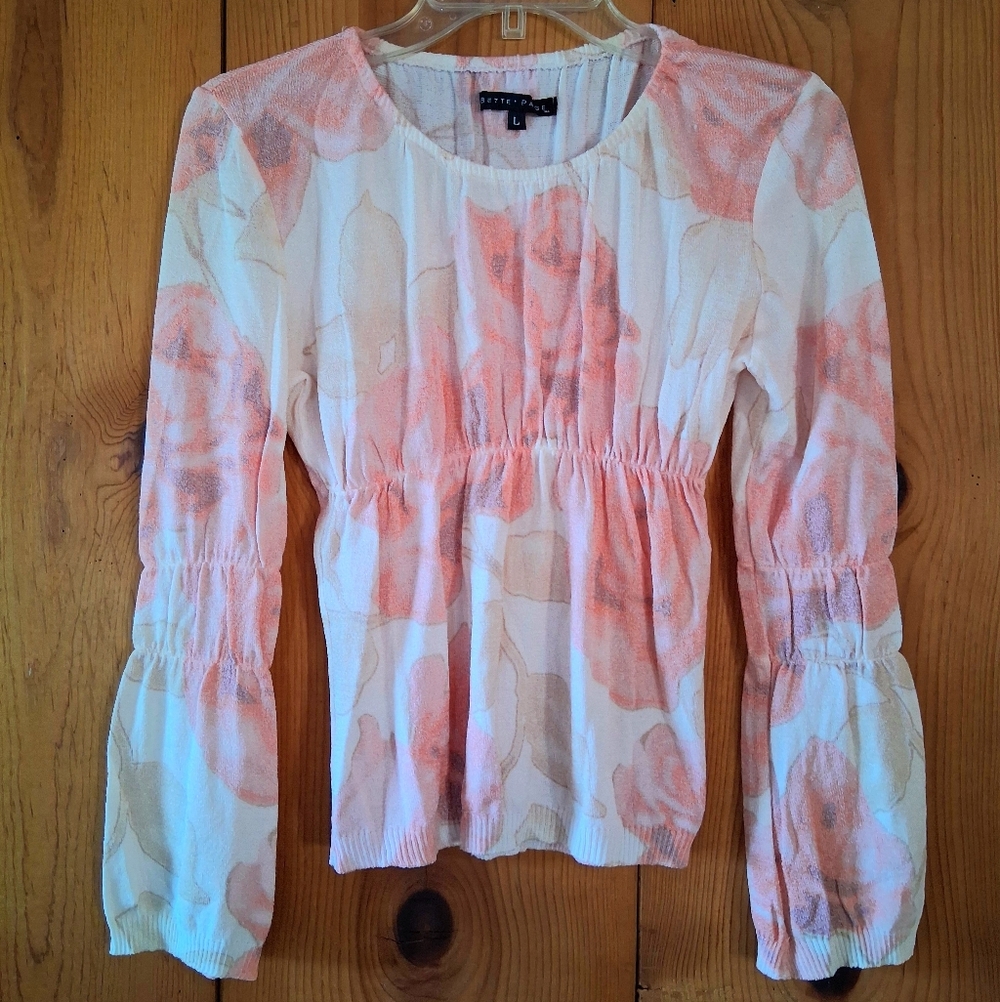 Bette Paige Empire Waist Knit Pastel Floral Blouse